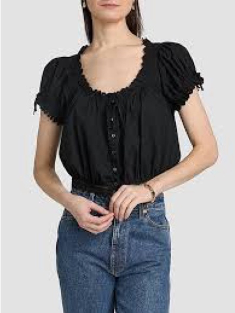 Doen Black Eyelet Peasant Blouse Nera Top - Picture 2 of 5